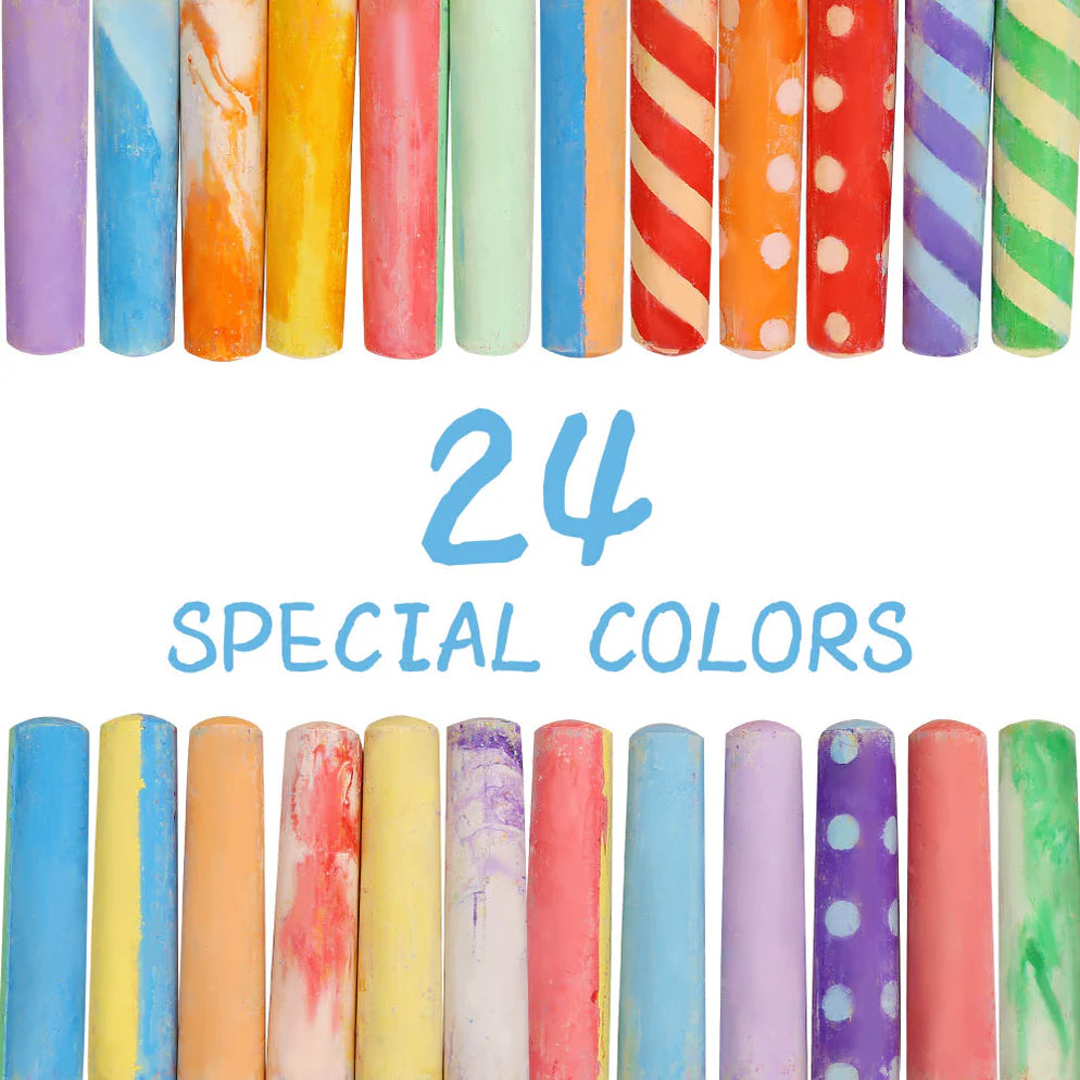 Jar Melo Jumbo Sidewalk Chalk - 24 Colors Kit with 2 Holder