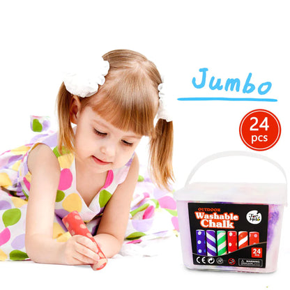 Jar Melo Jumbo Sidewalk Chalk - 24 Colors Kit with 2 Holder