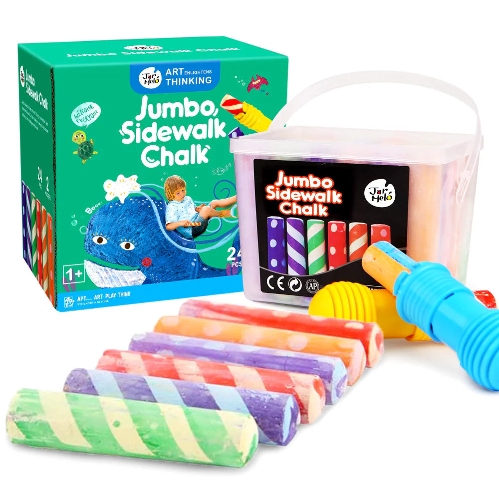 Jar Melo Jumbo Sidewalk Chalk - 24 Colors Kit with 2 Holder