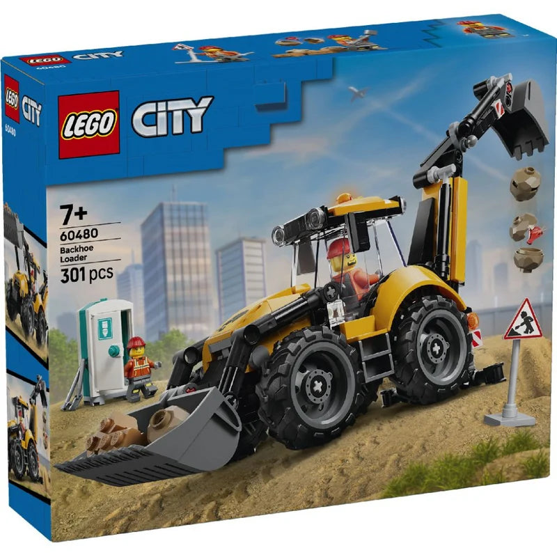 LEGO City 60480 Yellow Backhoe Loader – 301 Pieces Construction Vehicle Set