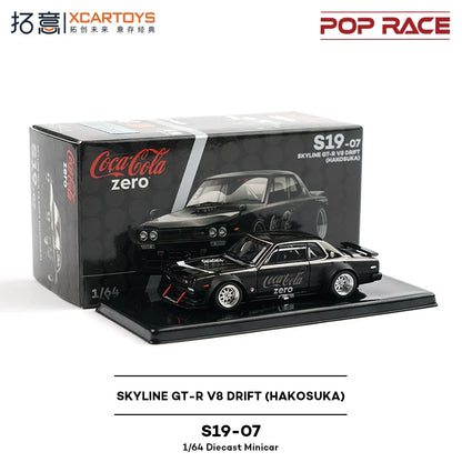 POP RACE 1:64 SKYLINE GT-R V8 Drift (HAKOSUKA) S19-07 CocaCola Zero Diecast Model Car