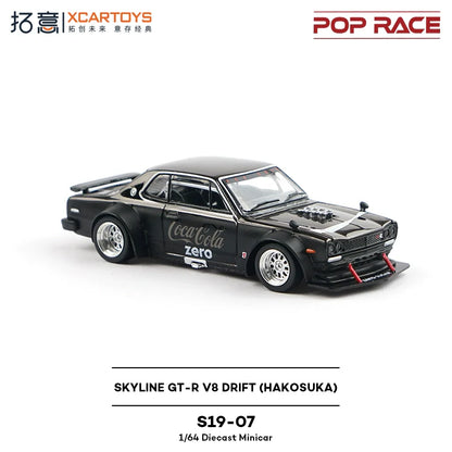 POP RACE 1:64 SKYLINE GT-R V8 Drift (HAKOSUKA) S19-07 CocaCola Zero Diecast Model Car