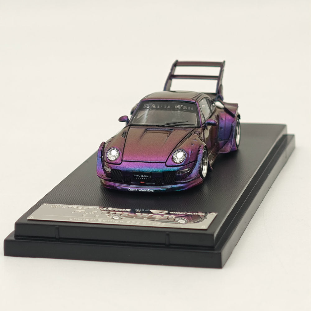 1:64Street Warrior Porsche RWB 993 Racing Sports Classic Model High Spoiler Diecast Car