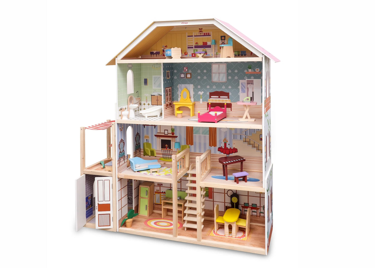 Open Ended Wooden Doll House - Grand Mansion (28 pcs furniture included)