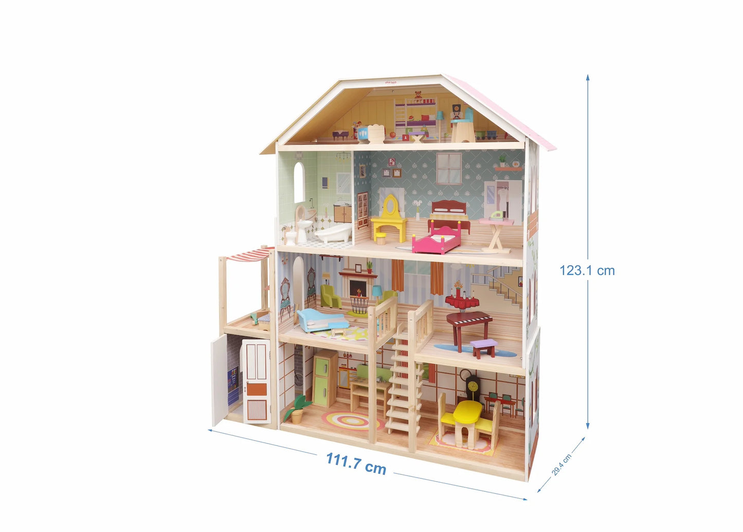 Open Ended Wooden Doll House - Grand Mansion (28 pcs furniture included)