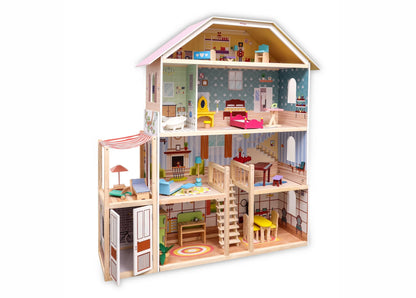 Open Ended Wooden Doll House - Grand Mansion (28 pcs furniture included)