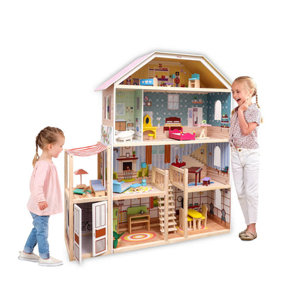 Open Ended Wooden Doll House - Grand Mansion (28 pcs furniture included)