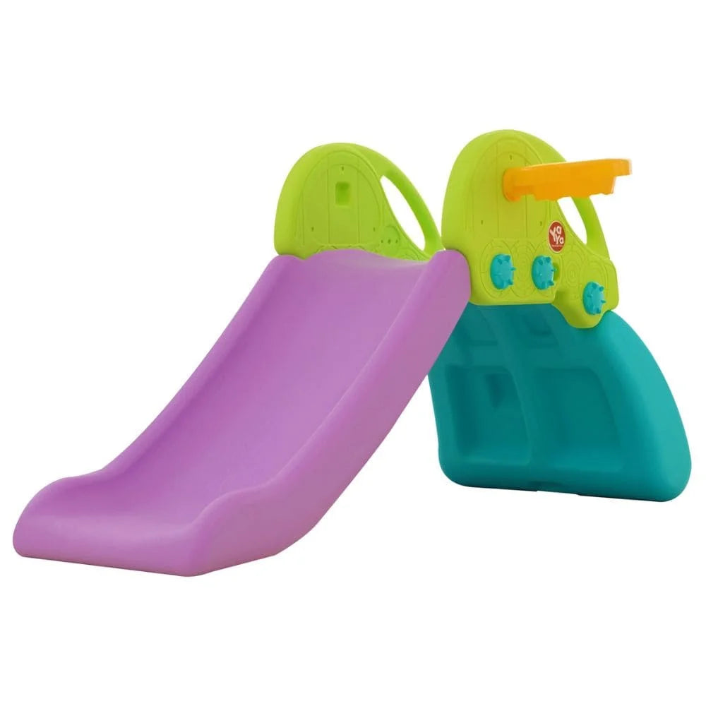 YAYA Purple Climbing Slide – Foldable Indoor Slide with Double Safety Belt, Non-Slip Pads and Basketball Hoop for Kids