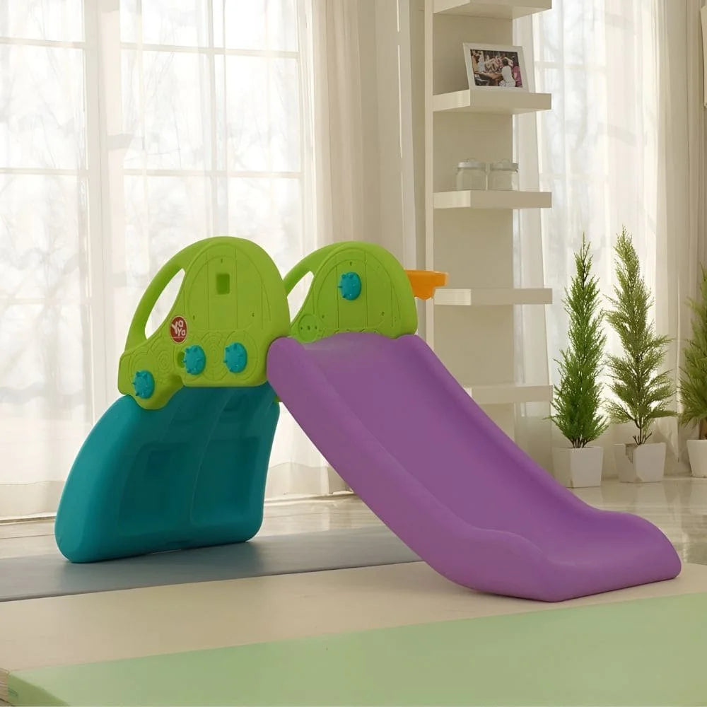 YAYA Purple Climbing Slide – Foldable Indoor Slide with Double Safety Belt, Non-Slip Pads and Basketball Hoop for Kids
