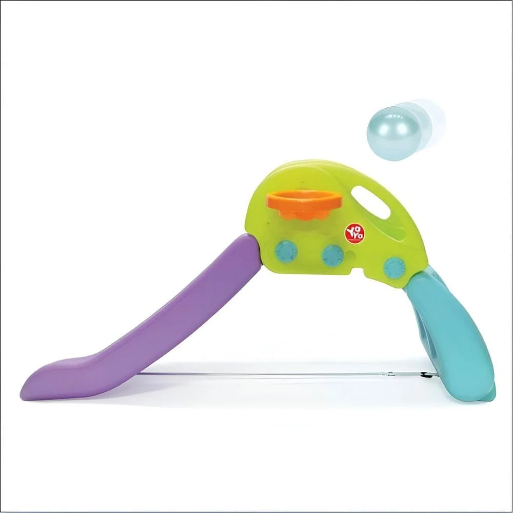 YAYA Purple Climbing Slide – Foldable Indoor Slide with Double Safety Belt, Non-Slip Pads and Basketball Hoop for Kids
