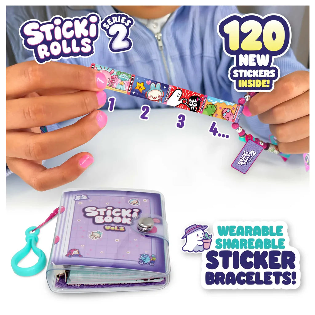 STICKI Rolls Sticki Bands – The Original Wearable & Shareable Sticker Bracelet with 120 Mini Stickers, 2 Mystery Reveal Sticki Rolls, DIY Art & Craft Activity,