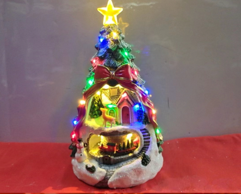 Christmas Tree shaped showpiece with rotating train with light and mus ...