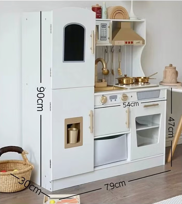 Big Wooden Pretend Play Kitchen Set with Light and Sound with Sink Play Toy,Oven Microwave,Toddler Cooking Set
