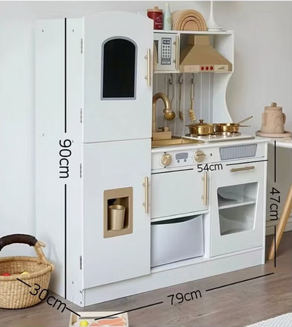 Big Wooden Pretend Play Kitchen Set with Light and Sound with Sink Play Toy,Oven Microwave,Toddler Cooking Set