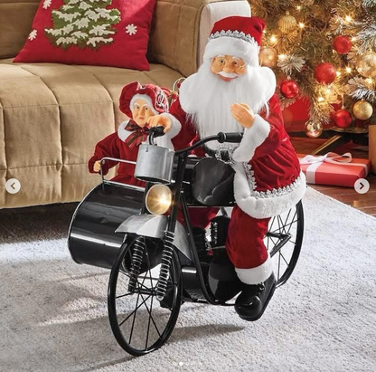 Luxury Musical Santa Riding Motorcycle With Mrs. Claus – Musical, Hand Movement & LED Christmas Decoration (BIG SIZE)