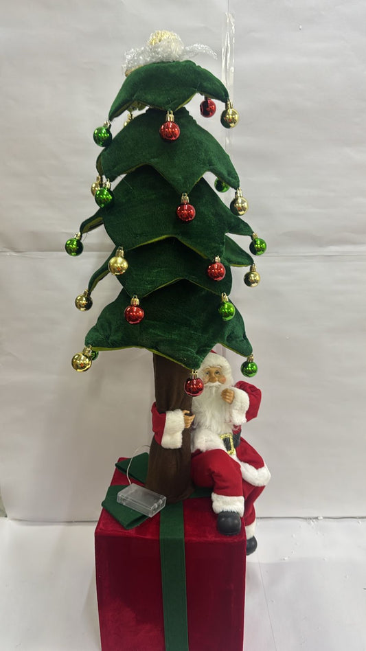 Grand 110 cm Cloth Christmas Tree with Santa on Gift Base & Festive LED Illumination