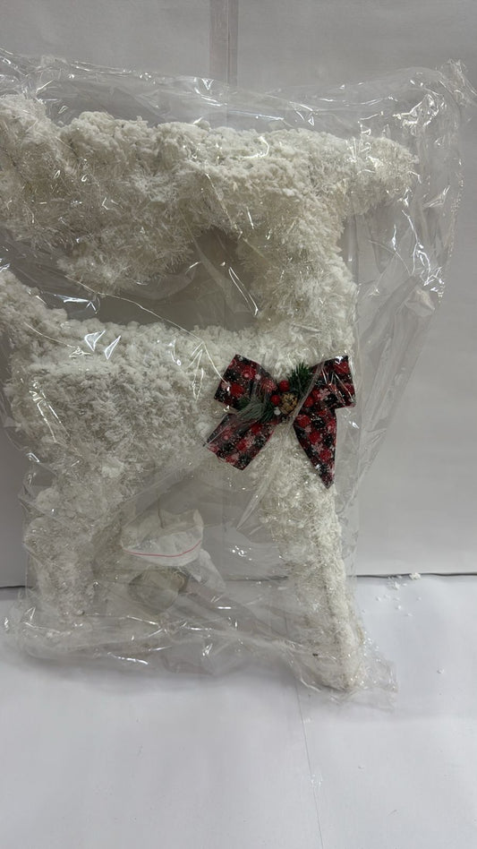 Elegant Snowy White Reindeer with Warm LED Lights & Festive Bow Accent (65 CM )