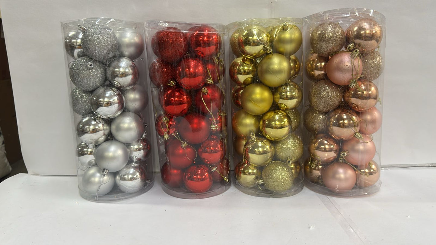 Classic 24-Piece Holiday Bauble Set – Coordinated Metallic & Glitter Decor Collection - 6 cm bauble