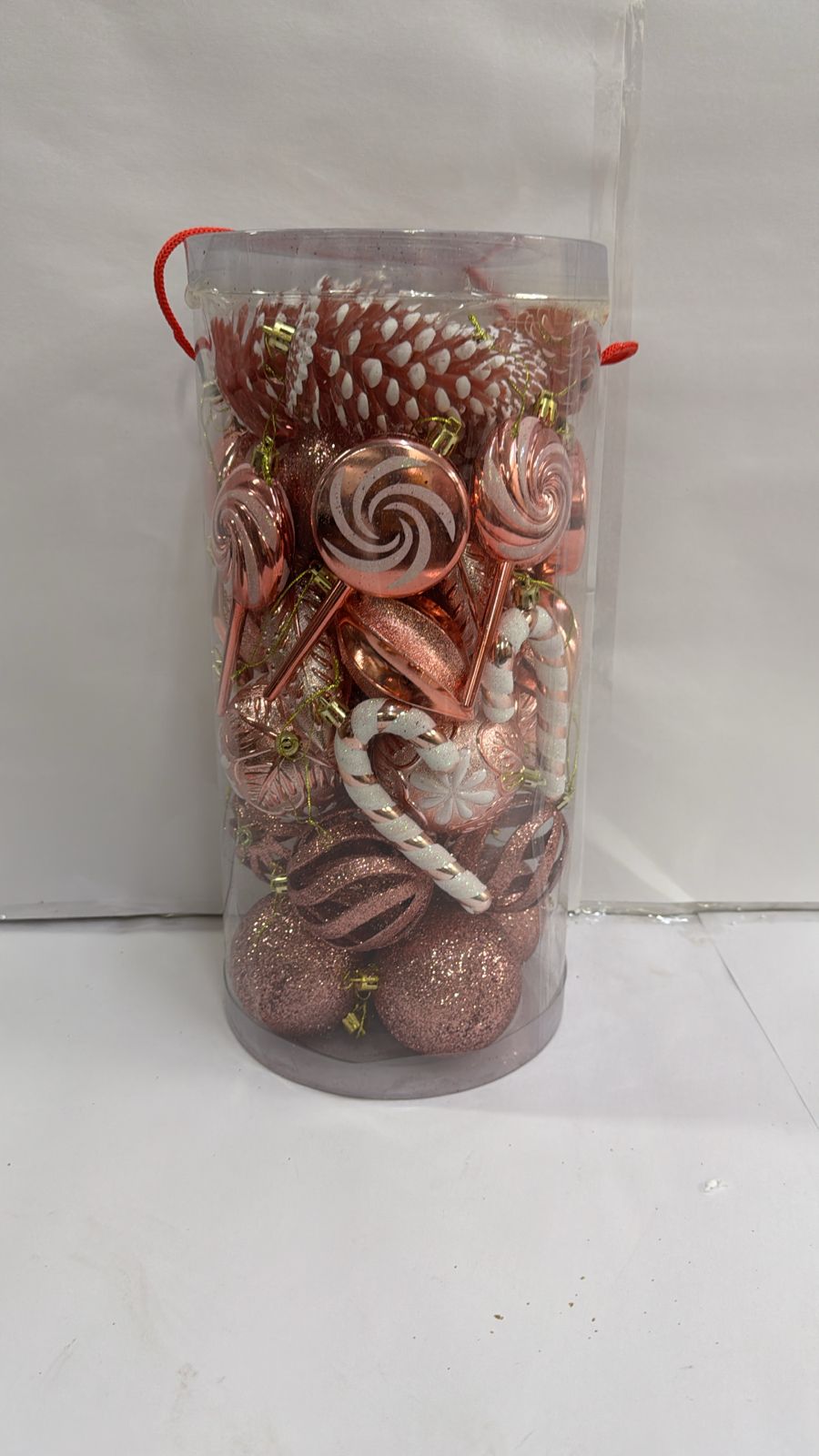 Premium Candy Swirl & Glitter Bauble Assortment in Rose Gold – Complete Holiday Decoration Set