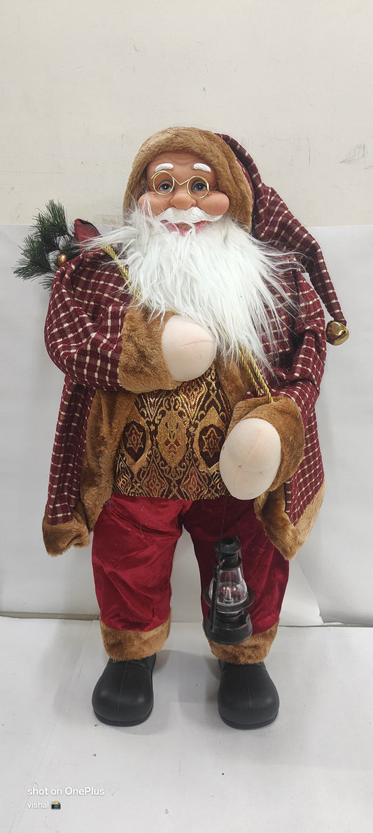 Deluxe 3-Feet Vintage-Style Santa Claus Figurine with Detailed Embroidered Vest, Plush Coat and Holiday Accessories – Luxury Festive Decor Piece