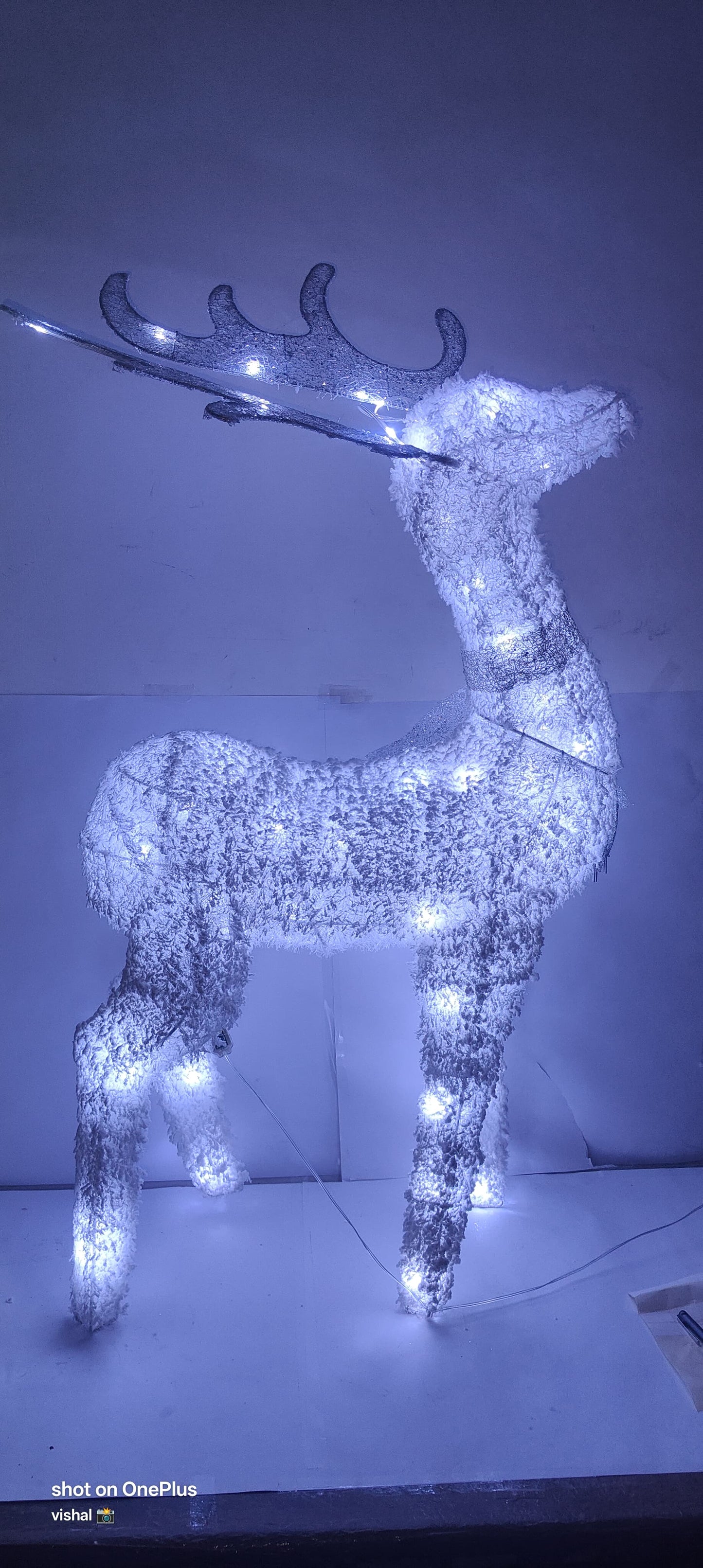 Grand Life-Size Illuminated Christmas Reindeer with Snow-Frosted Finish and Cool White LED Lights – Premium Outdoor & Indoor Holiday Display