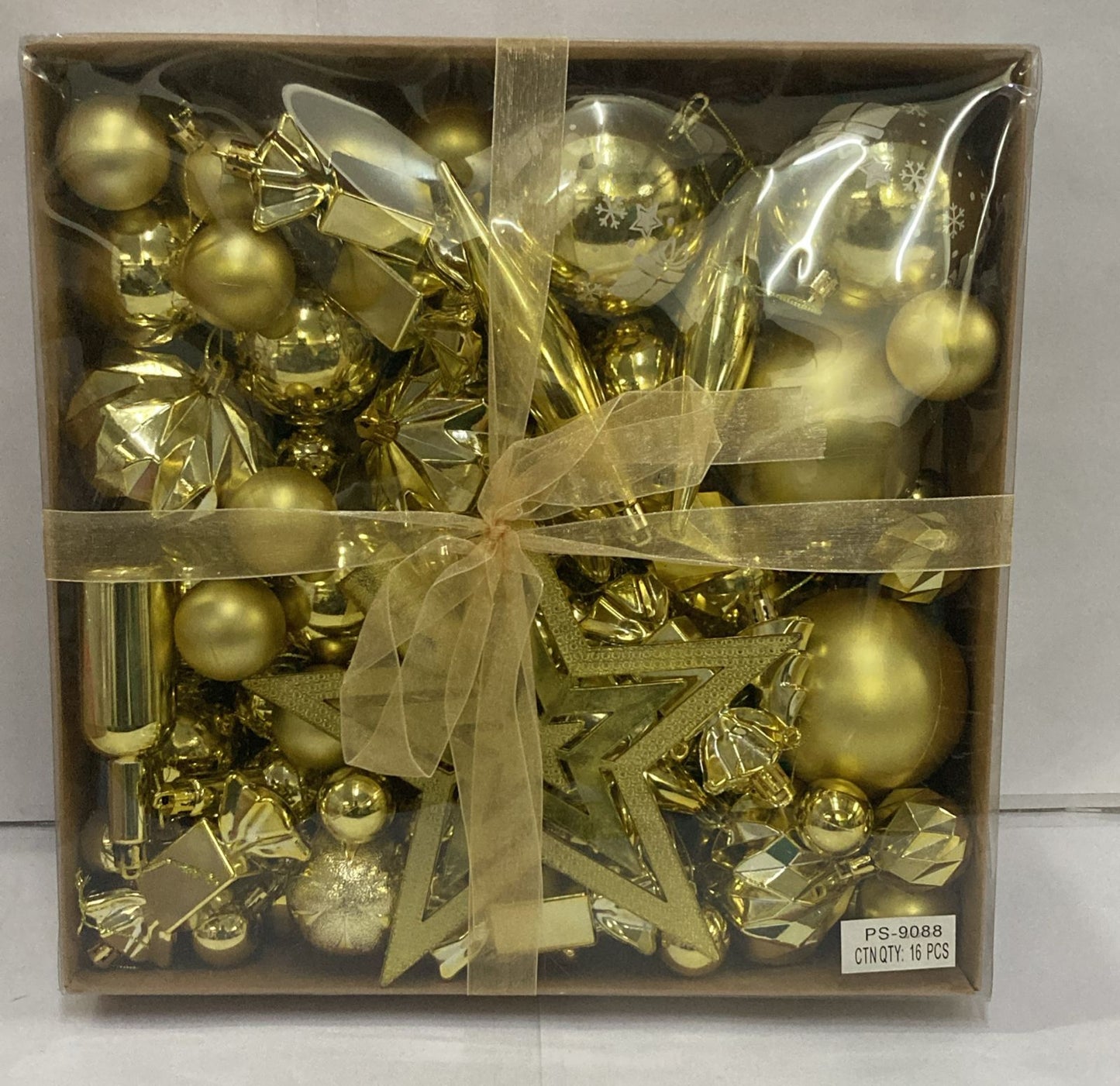 Deluxe Mixed Set of Golden Christmas Baubles with Assorted Shapes, Finishes and Decorative Ornaments – Premium Holiday Decoration Gift Box