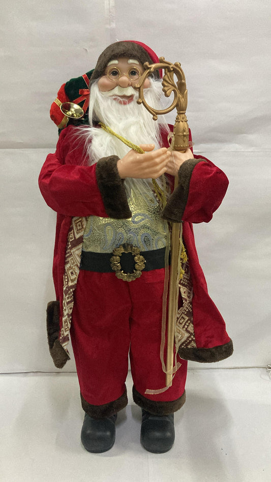 Grand 3-Feet Elegant Santa Claus Statue with Golden Staff and Festive Detailing – Premium Holiday Display Figurine for Luxurious Christmas Decor