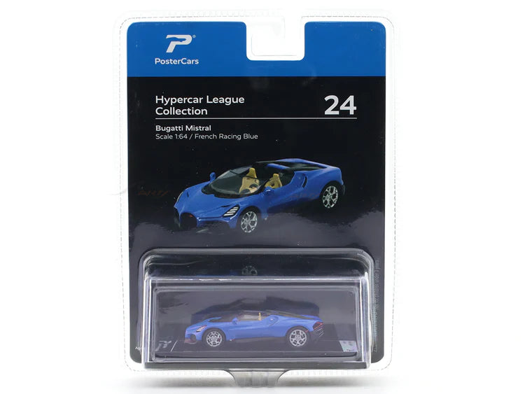 PosterCars Hypercar League – Bugatti Mistral (French Racing Blue, 1:64 Scale) – Hypercar League #24