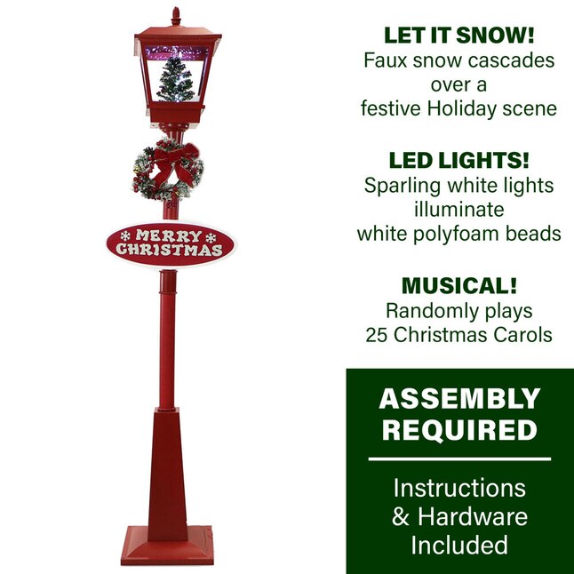 6 ft Snowing Christmas Lamp Post with 25 Carols, LED Lights & Festive Wreath