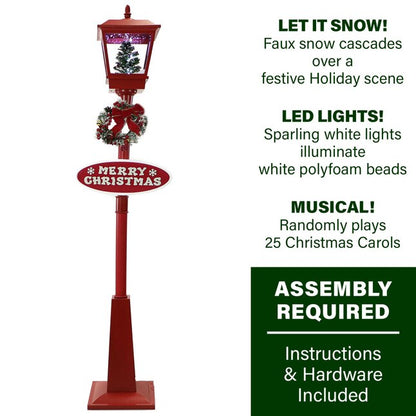 6 ft Snowing Christmas Lamp Post with 25 Carols, LED Lights & Festive Wreath