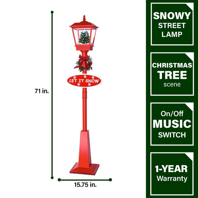 6 ft Snowing Christmas Lamp Post with 25 Carols, LED Lights & Festive Wreath