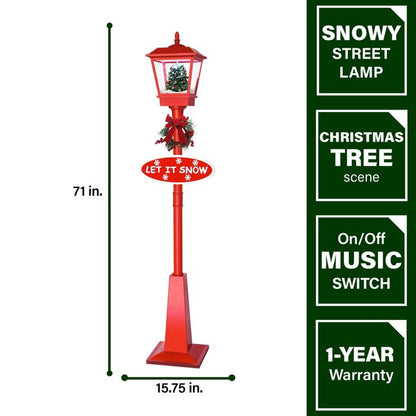 6 ft Snowing Christmas Lamp Post with 25 Carols, LED Lights & Festive Wreath