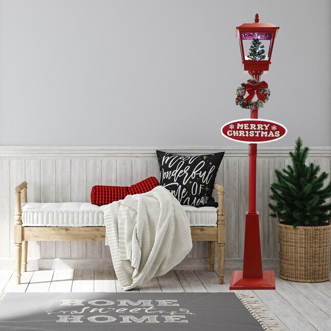6 ft Snowing Christmas Lamp Post with 25 Carols, LED Lights & Festive Wreath