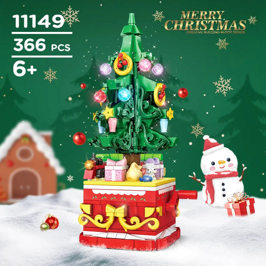 Rotating Christmas Tree Building Set with Lights - 366pcs Holiday Decor Block Set (11149)