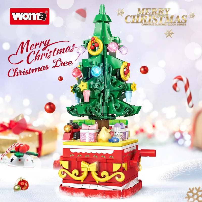 Rotating Christmas Tree Building Set with Lights - 366pcs Holiday Decor Block Set (11149)