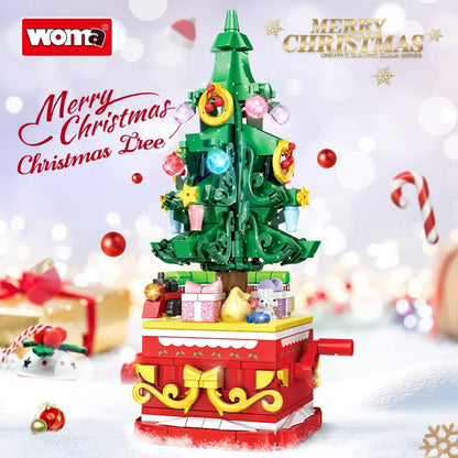 Rotating Christmas Tree Building Set with Lights - 366pcs Holiday Decor Block Set (11149)