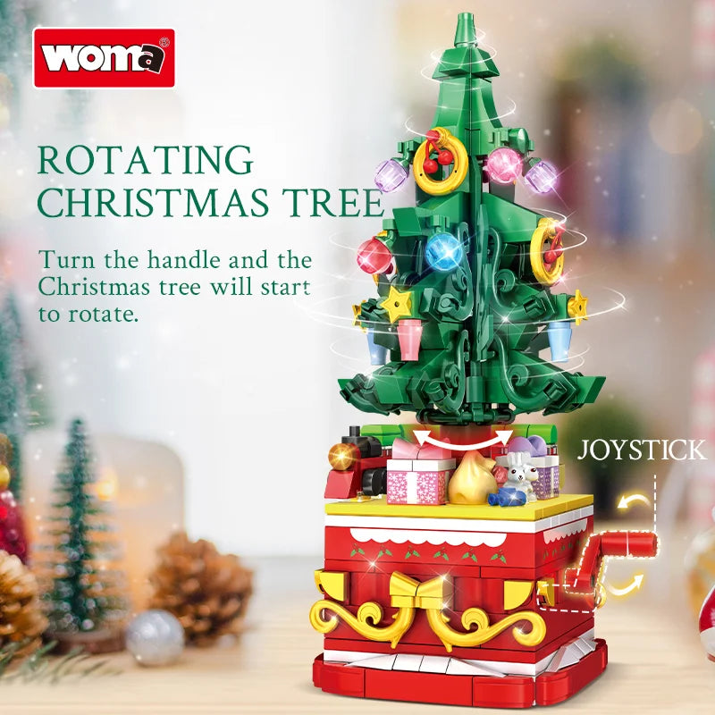 Rotating Christmas Tree Building Set with Lights - 366pcs Holiday Decor Block Set (11149)