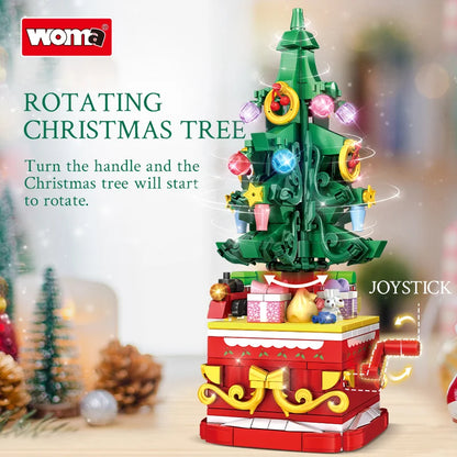 Rotating Christmas Tree Building Set with Lights - 366pcs Holiday Decor Block Set (11149)