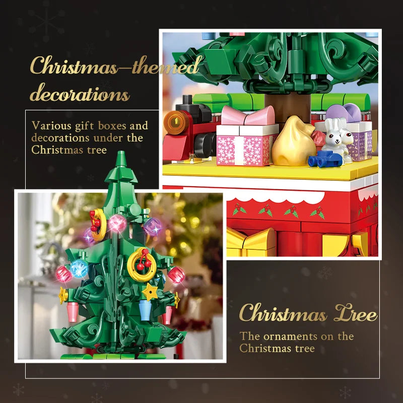 Rotating Christmas Tree Building Set with Lights - 366pcs Holiday Decor Block Set (11149)