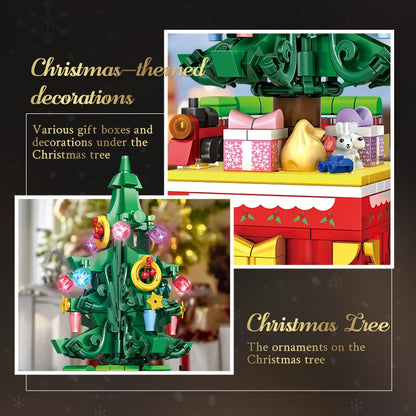 Rotating Christmas Tree Building Set with Lights - 366pcs Holiday Decor Block Set (11149)