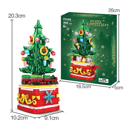 Rotating Christmas Tree Building Set with Lights - 366pcs Holiday Decor Block Set (11149)