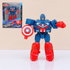 Marvel Comiclyfe Captain America Transforming Mech Suit Truck Avengers Superhero Action Figure Toy Fully Articulated ABS + PV Collectible Super Heroes Robot Toy for Kids (Blue Red)