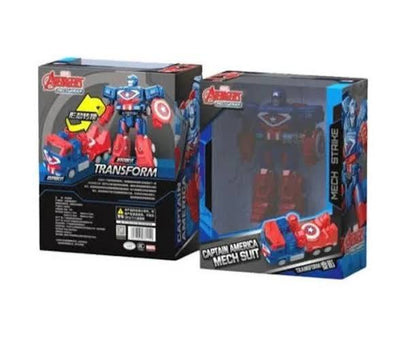 Marvel Comiclyfe Captain America Transforming Mech Suit Truck Avengers Superhero Action Figure Toy Fully Articulated ABS + PV Collectible Super Heroes Robot Toy for Kids (Blue Red)