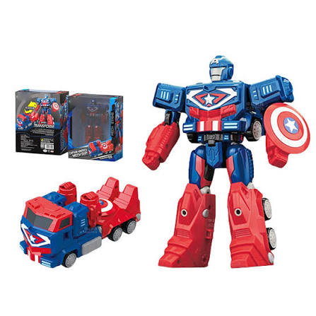 Marvel Comiclyfe Captain America Transforming Mech Suit Truck Avengers Superhero Action Figure Toy Fully Articulated ABS + PV Collectible Super Heroes Robot Toy for Kids (Blue Red)