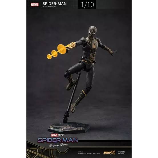ZD TOYS Marvel Studios Spider-Man No Way Home : 1:10 Scale Spiderman BLACK & GOLD Suit Figure (Size-7 Inch)