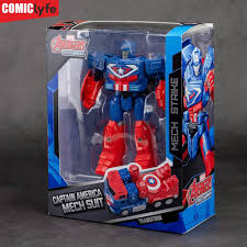 Marvel Comiclyfe Captain America Transforming Mech Suit Truck Avengers Superhero Action Figure Toy Fully Articulated ABS + PV Collectible Super Heroes Robot Toy for Kids (Blue Red)
