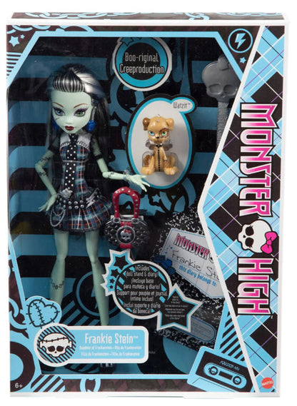 MATTEL MONSTER HIGH FRANKIE STEIN REPRODUCTION DOLL WITH DOLL STAND & ACCESSORIES