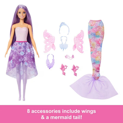 Barbie Doll Fantasy Fashion Pack With Accessories Including Mermaid Tail, Fairy Wings, & Necklaces