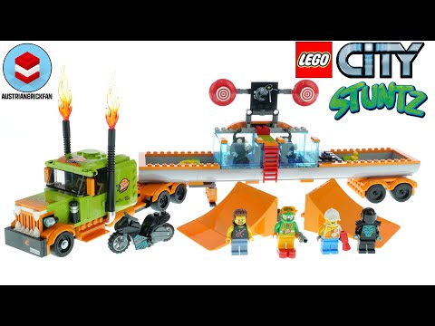 LEGO City Stunt Show Truck 60294 Building Toy Set with Launch Ramps and a Dunk Tank Plus a Flywheel-Powered Stunt Bike