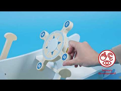 Hape Captain’s Rocking Boat Wooden Ride-On Toy with Steering Wheel, Bell & Interactive Play for Toddlers